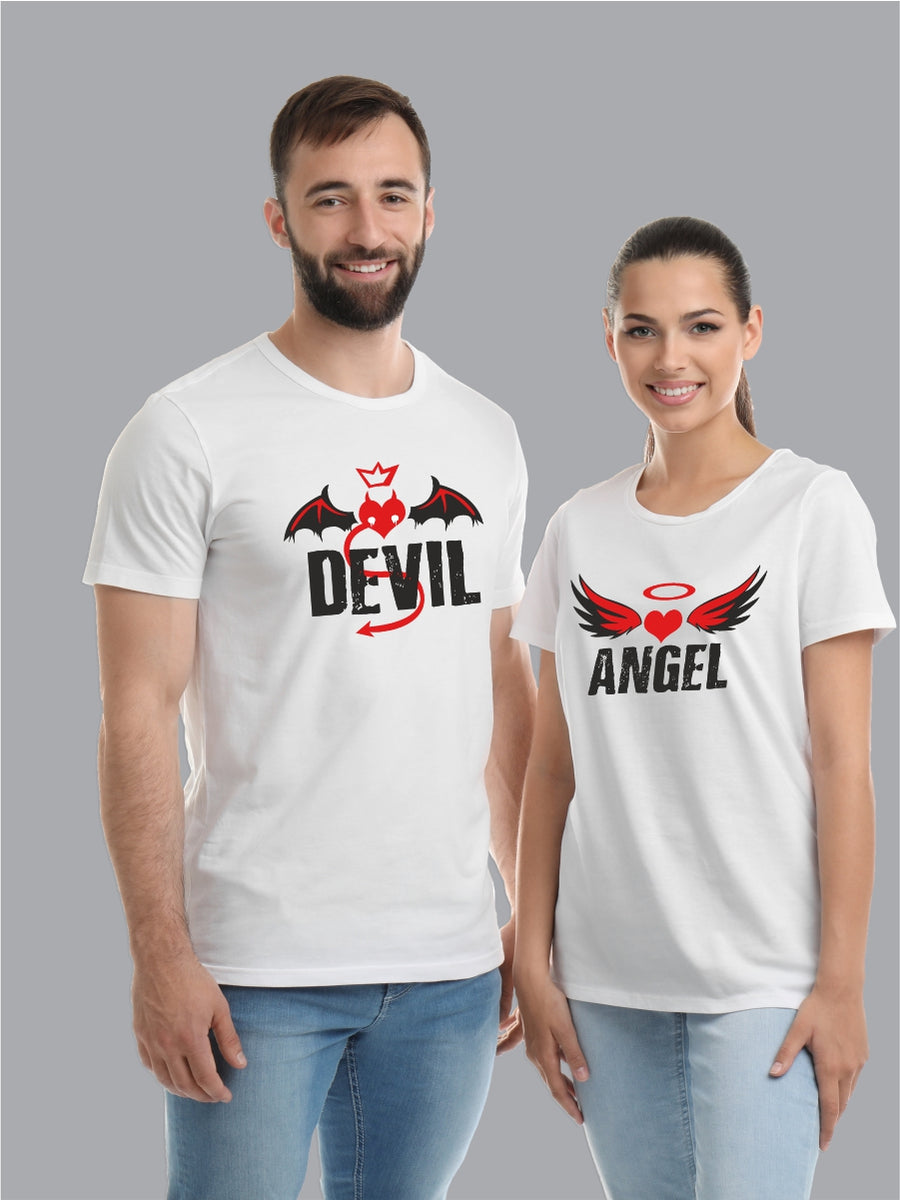 Angel Devil Couple Cotton Tshirt Buy Online DeshiDukan Tshirt Lounge